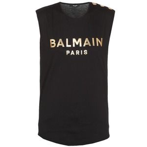 BALMAIN logo printed button embellished tank top